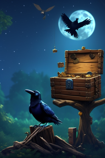 Raven's Riches raven with treasure chest